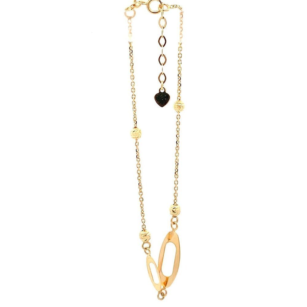 18K Yellow Gold Bracelet Oval Beads Size 7 inches plus one inch Extension Charm - Picture 6 of 13